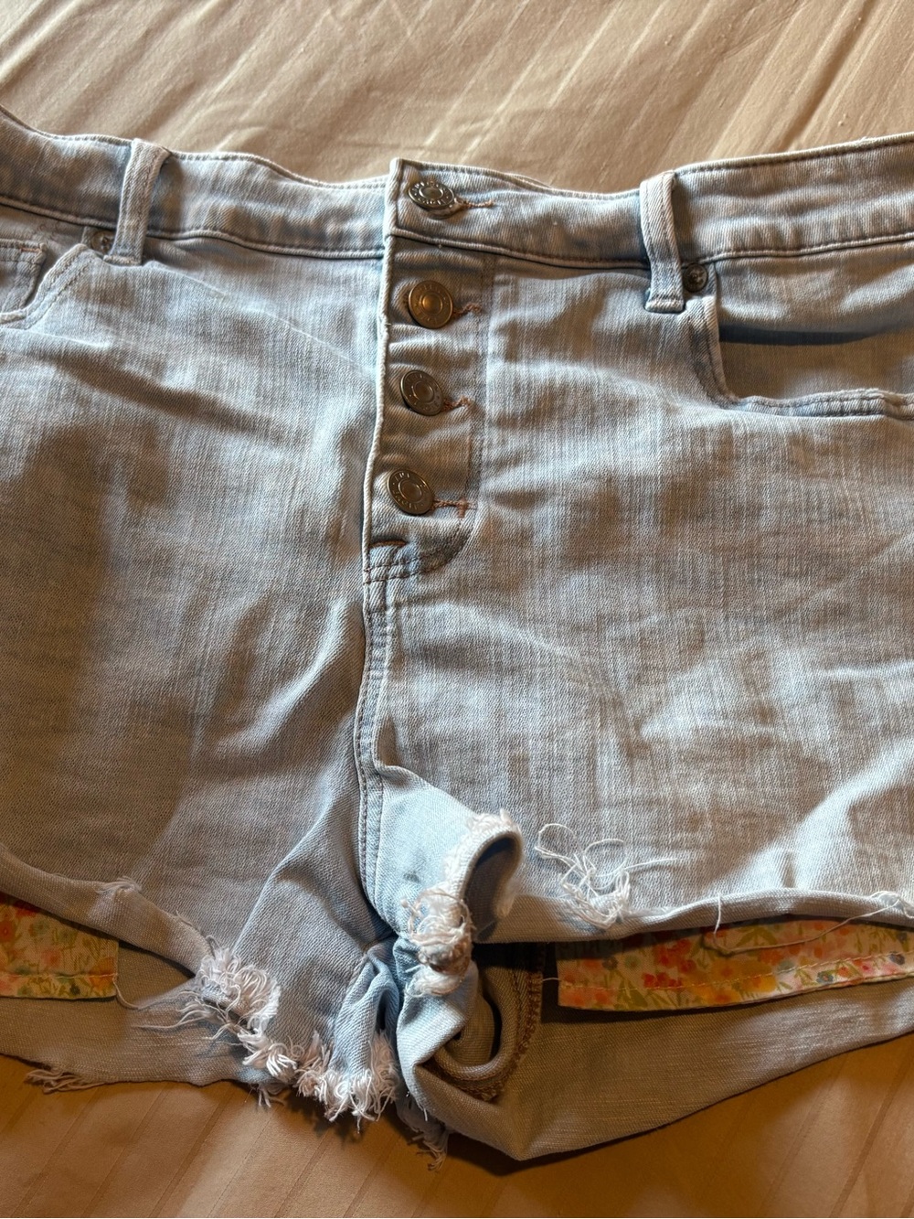 American Eagle Outfitters Light Blue Button-Front Distressed Jean Shorts